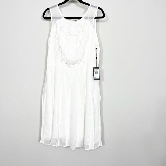 ADRIANA PAPELL Dress Women’s 14 Mini Sleevelss Chiffon White Ivory Formal - Picture 1 of 9